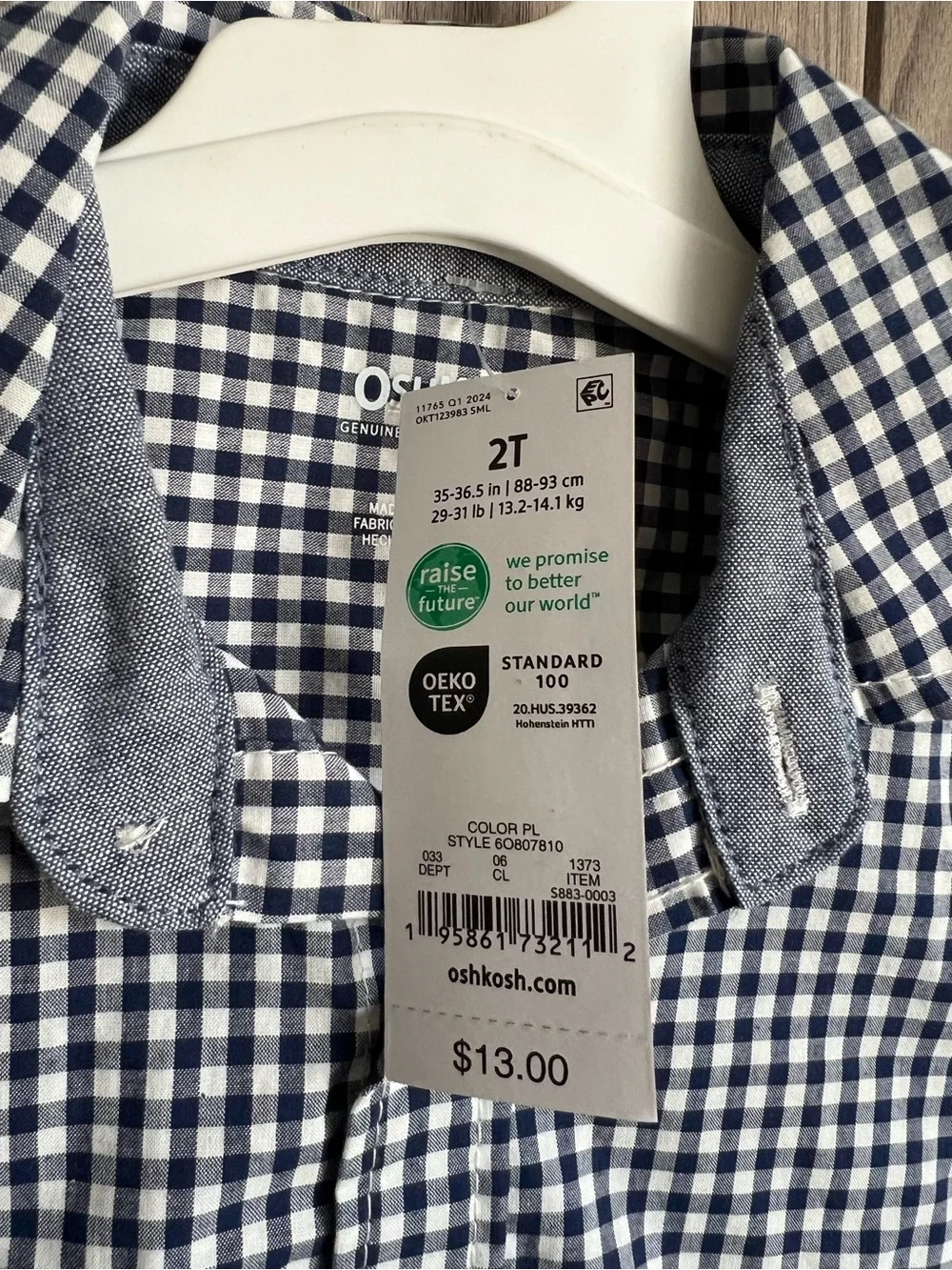 OshKosh B'gosh Navy and White Gingham Short Sleeve Button-Down Shirt
